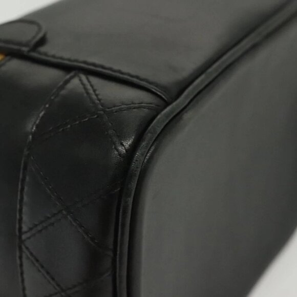 CHANEL Bicolore Vanity Hand Bag Lamb Skin Black Gold CC Auth 139540 - Picture 5 of 16